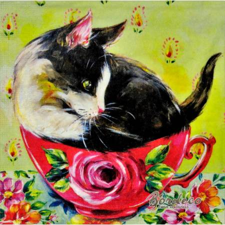 Serwetka decoupage firmy PPD kot w filiżance 33x33cm